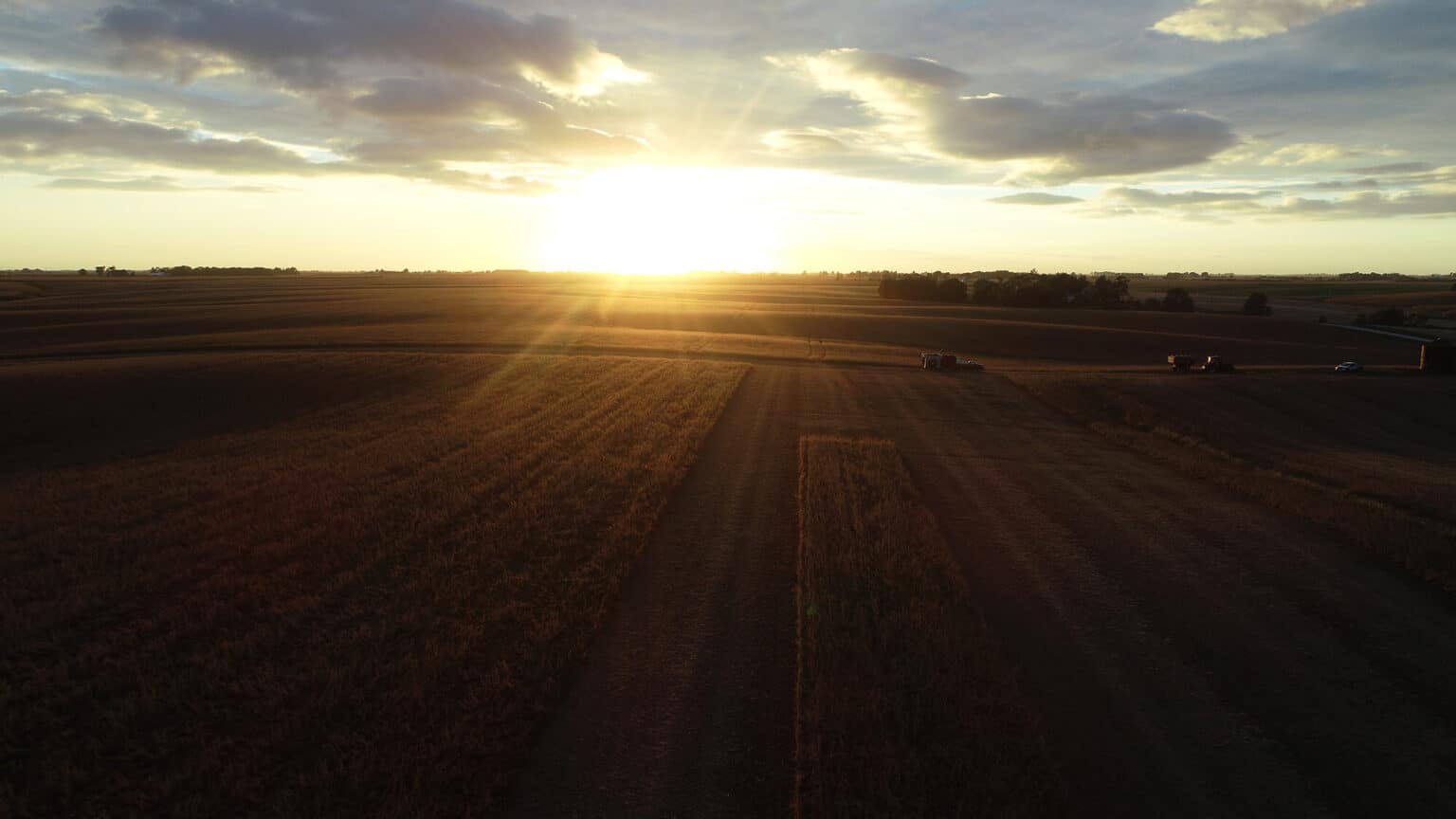 Sun sets over a field in Southeast Iowa, where regenerative practices are effective.